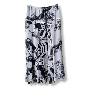 90s Vtg Black White Silk Chiffon Maxi Midi Skirt S Classic Career Boho Neutral